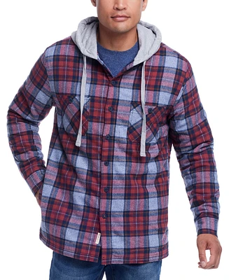 Weatherproof Vintage Men's Sherpa Lined Flannel Hooded Shirt Jacket