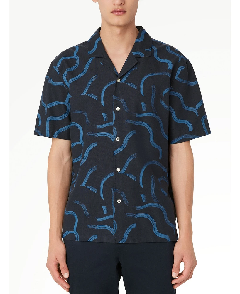 Frank And Oak Men's Boxy-Fit Abstract-Print Button-Down Camp Shirt