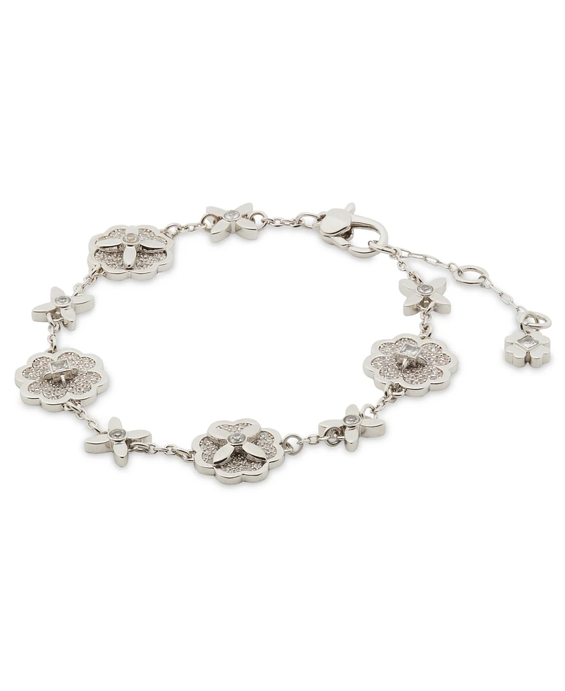 Kate Spade New York Silver-Tone Pave Flower Charm Flex Bracelet