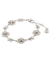 Kate Spade New York Silver-Tone Pave Flower Charm Flex Bracelet