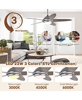 Skonyon 52 Inch Ceiling Fan with Lights and 3 Lighting Colors-Silver Gray