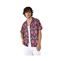 Campus Sutra Men's Midnight Black & Light Pink Ethnic Shirt