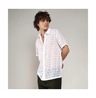 Campus Sutra Men's Chalk White Self-Design Cubic Shirt