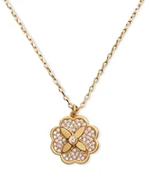 Kate Spade New York Gold-Tone Pave Flower Mini Pendant Necklace, 16" + 3" extender