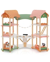 Kids Wooden Dollhouse Aged 3-8 Years Old with 32PCS Realistic Furniture Accessories