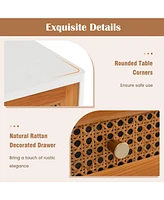 Sugift Rattan Nightstand Mid Century Modern Accent Table with Drawer