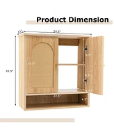 Skonyon Medicine Cabinet with 2 Rattan Doors for Laundry Room Kitchen Entryway-Natural