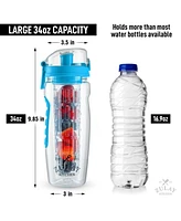 Fruit Infuser Water Bottle - 34oz Leakproof With Full-Length Infusion Rod
