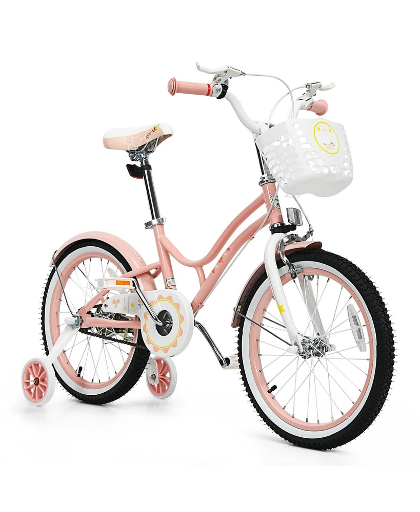 Costway 18 Inch Kid Bike 95% Pre-Assembled Girls Bicycle with Training Wheels & Basket