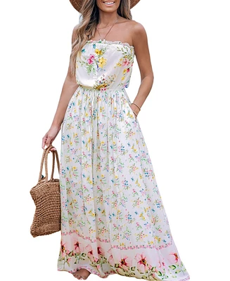 Cupshe Women's Soft Floral Tie Waist Maxi Tube Beach Dress