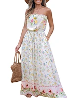 Cupshe Women's Soft Floral Tie Waist Maxi Tube Beach Dress