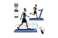 Skonyon 4.75HP 2 In 1 Folding Treadmill with Remote App Control-Navy