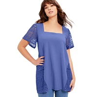 June + Vie Women's Short-Sleeve Lace Tunic