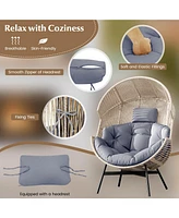Oversized Egg Style Chair with Cushions & Headrest Heavy-Duty Metal Frame for Yard