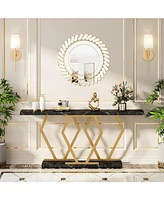 Tribesigns 70.9 Inch Extra Long Sofa Table， White and Gold Console Table with Faux Marble Tabletop, Modern Long Entryway Table with Gold Frame