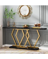 Tribesigns 70.9 Inch Extra Long Sofa Table， White and Gold Console Table with Faux Marble Tabletop, Modern Long Entryway Table with Gold Frame