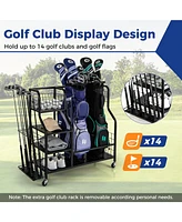 Skonyon Golf Bag Organizer for 2 Golf Bags with Golf Clubs Rack and Lockable Wheels-Black