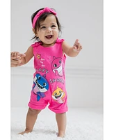 Pinkfong Baby Girls Shark [SizeRangeDescription1] Snap Sleeveless Romper & Headband [SizeDescription1]