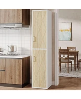 Tribesigns 2-Pack Wood Storage Cabinet, Tall Floor Cabinet with 2 Doors and 6 Shelves, Narrow Free-Standing Cube Cabinet for Living Room, White Modern