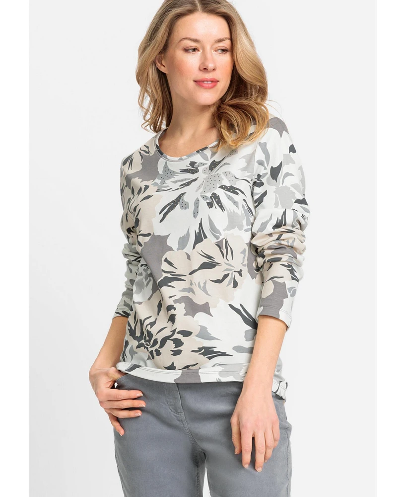 Olsen Women's 3/4 Long Sleeve Abstract Rose T-Shirt