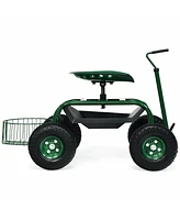 Sugift Extendable Handle Garden Cart Rolling Wagon Scooter