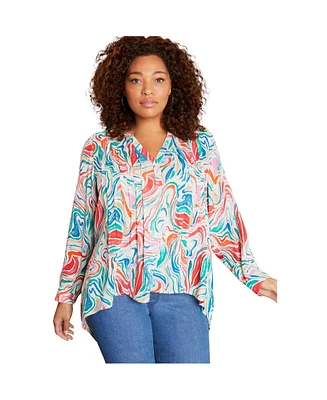 June + Vie Plus Roll-Tab Popover Tunic