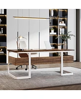 Tribesigns 63" Executive Desk with Bottom Shelves, Large Office Computer Desk, Modern Simple Workstation Business Furniture for Home Office (Waln