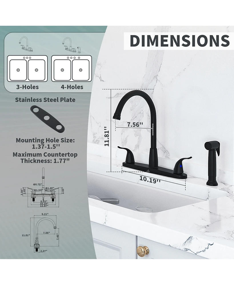 Casainc Two Handle Kitchen Faucet with Pull Out Side Sprayer