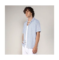 Campus Sutra Men's Chalk White & Prussian Blue Embroidered Checkered Shirt