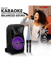 5 Core 12 Inch Tws Pair Bluetooth Party Speakers 500 Watt Portable Karaoke Pa System Rechargeable Loud Speaker + Tripod Stand & 2x Wireless Mics Led L