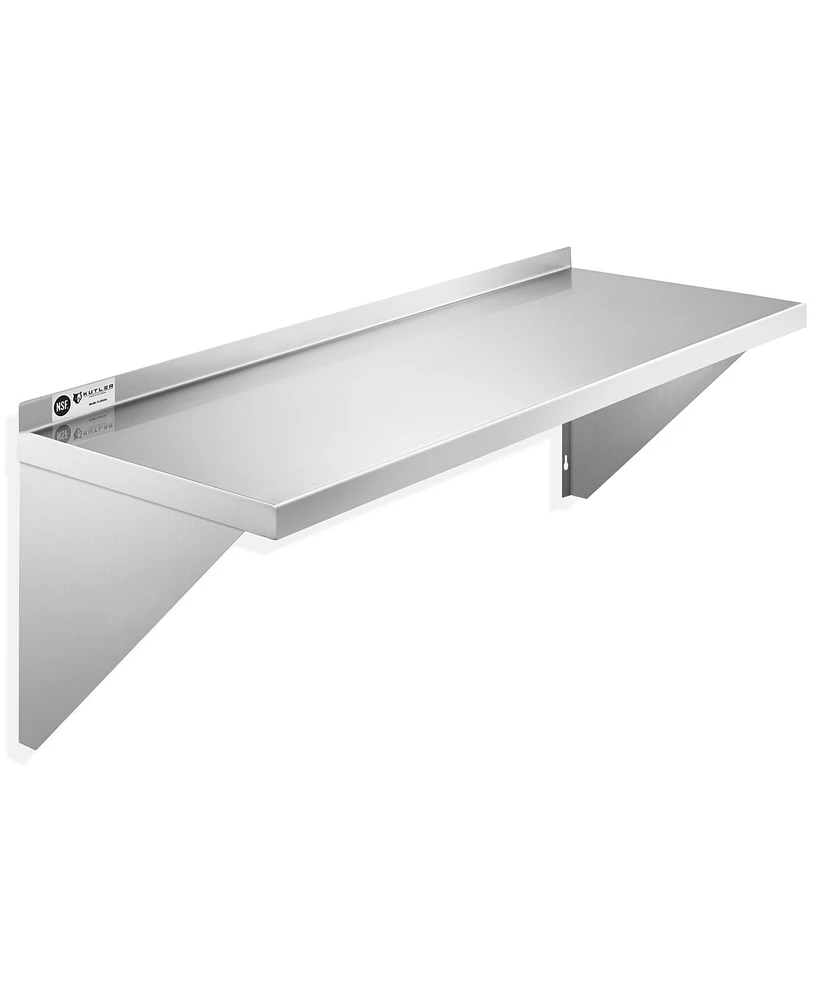 Kutler 12" x 36" Stainless Steel Shelf, Nsf Commercial Wall Mount Shelving w/ Backsplash, Floating Metal Mounted Shelves for Restaurant, Kitchen, Home