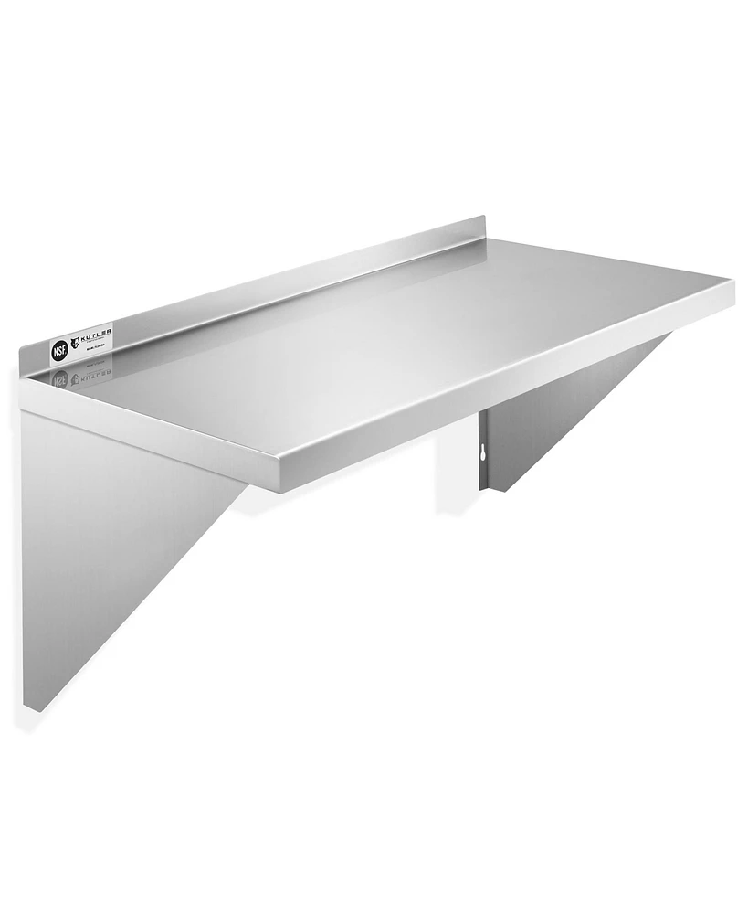 Kutler 12" x 24" Stainless Steel Shelf, Nsf Commercial Wall Mount Shelving w/ Backsplash, Floating Metal Mounted Shelves for Restaurant, Kitchen, Home