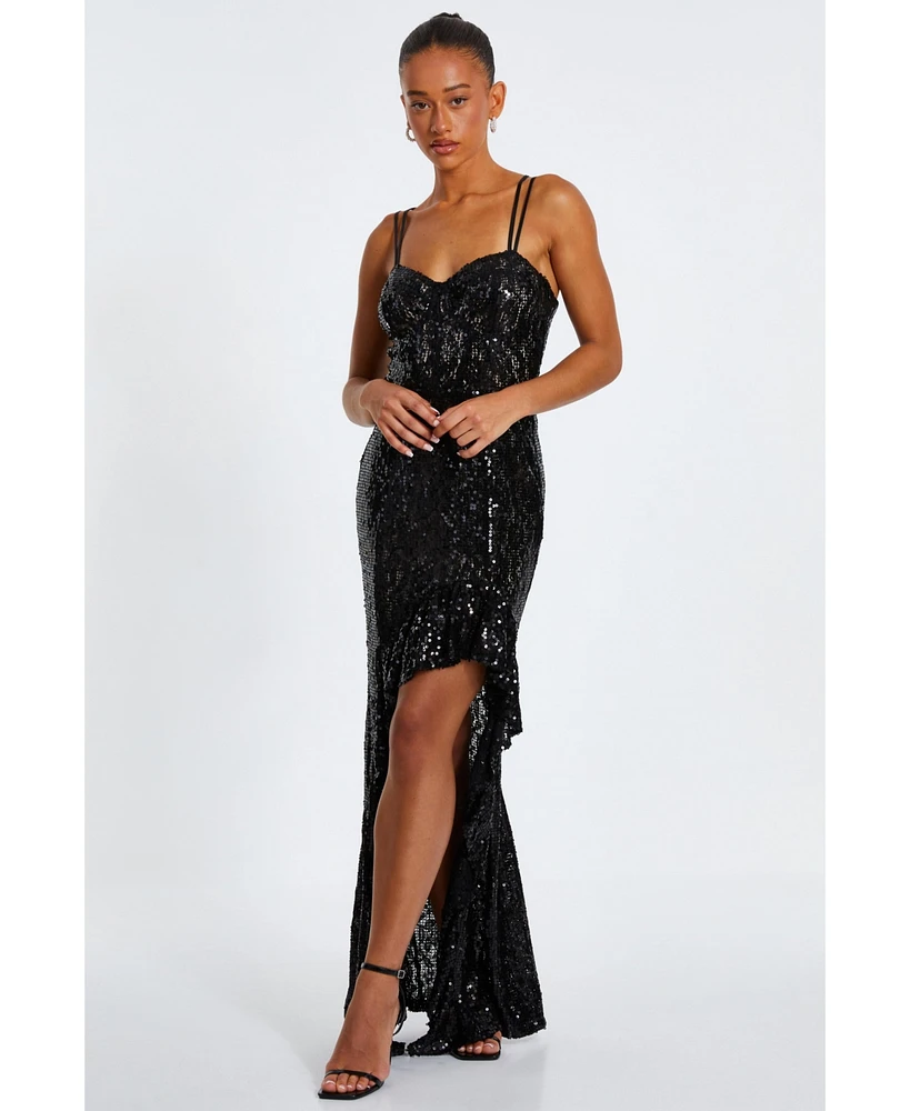 Quiz Women's Sequin Strap Fishtail Maxi Dress