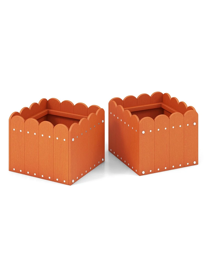 Givimo 2 Pack Square Planter Box with Drainage Gaps for for Front Porch Garden Balcony-Orange