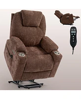 Mondawe Brown Up to 350 Lbs Chenille Power Lift Recliner Chair with 8-Point Vibration Massage