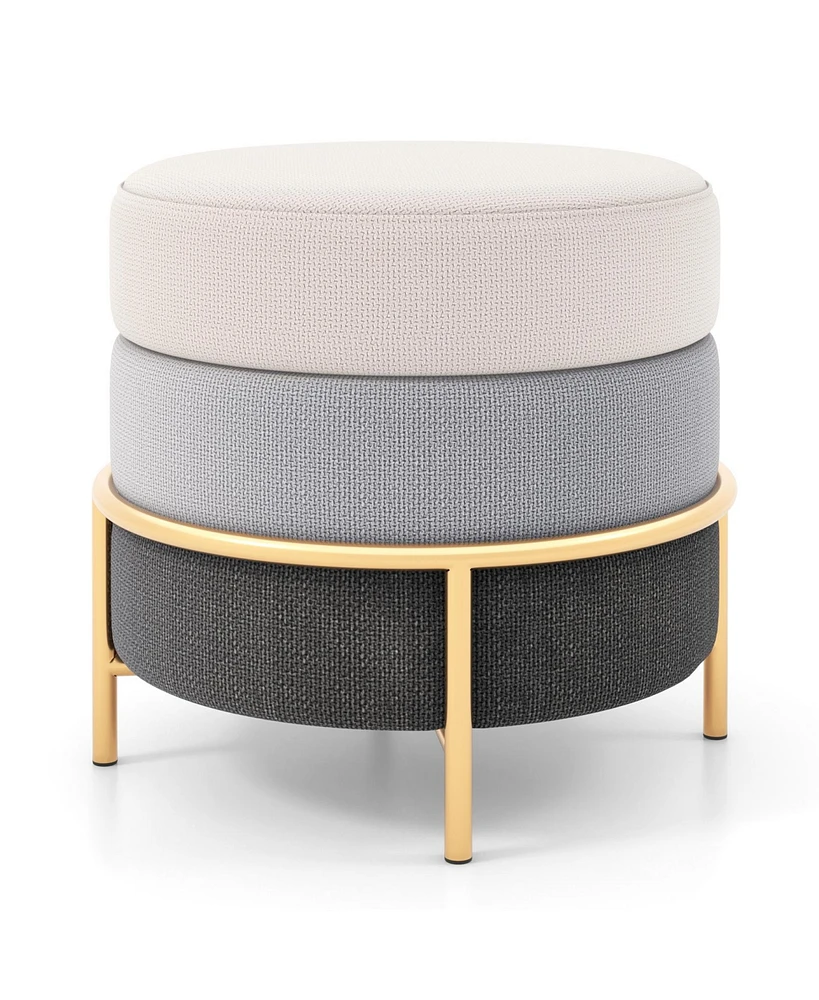 Sugift Upholstered Linen Fabric Ottoman with Gold Metal Legs and Anti-slip Foot Pads-Gray