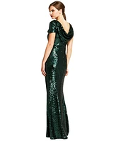 Hotsquash London Women's Mermaid Shape Sequin Gown with Cowl Back