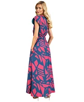 Hotsquash London Women's Abstract Print Chiffon Faux Wrap Maxi Dress