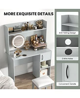 Sugift Home Office Desk with Raised Display Shelf and 2 Open Shelves