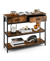 Sugift Console Table with Folding Fabric Drawers for Entryway-Rustic Brown