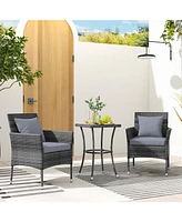 3 Pcs Patio Furniture Set with Cushioned Chairs & Tempered Glass Coffee Table