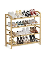 Skonyon -Tier Bamboo Shoe Rack Storage Organizer with Adjustable Shelving