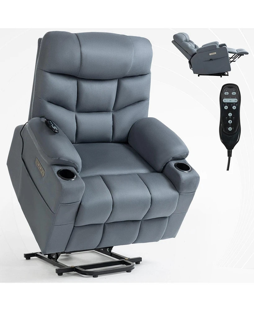 Mondawe Blue Up to 350 Lbs Power Lift Recliner Chair with Cup Holders, Usb and Type-c Ports