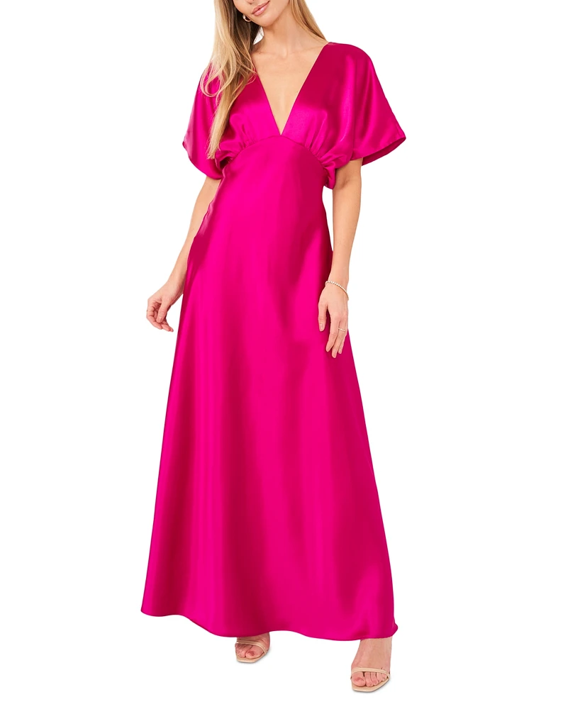 CeCe Women's Satin Dolman-Sleeve Empire-Waist Maxi Dress