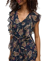 Tommy Hilfiger Women's Printed Flutter-Sleeve Ruffle Dress