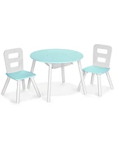 Costway Kids Wooden Round Table & 2 Chair Set w/ Center Mesh Storage