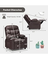 Kids Youth Recliner Chair Pu Leather w/Cup Holders & Side Pockets