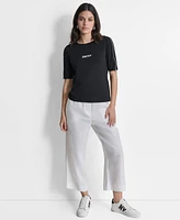 Dkny Women's Zippered-Sleeve Embroidered-Logo Top