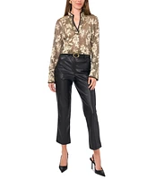 Vince Camuto Women's Metallic Floral-Print Split-Neck Top