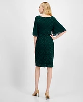 Connected Women's Sequin Lace Flutter-Sleeve Dress